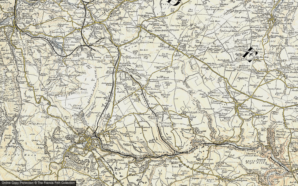 Old Map of Historic Map covering Wormhill Moor in 1902-1903