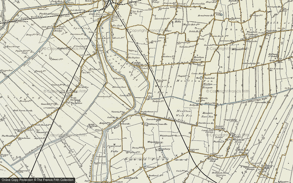 Old Map of Historic Map covering Weston Fen in 1901-1903