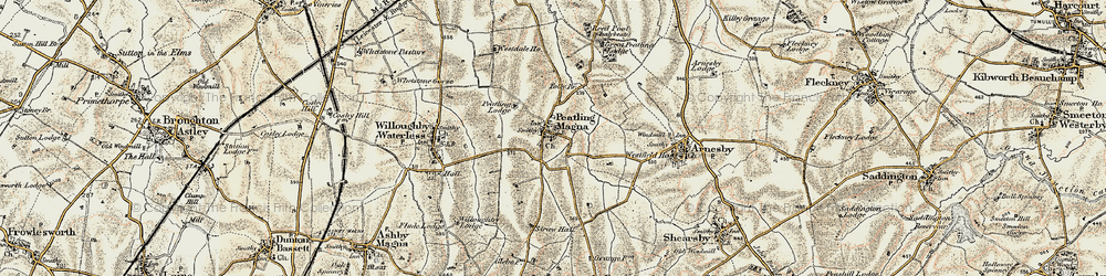 Old map of Peatling Magna in 1901-1902