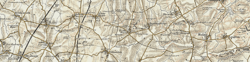 Old map of Peatling Parva in 1901-1902