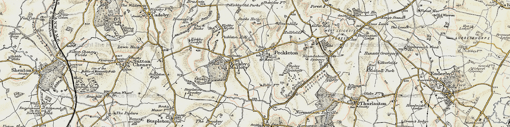 Old map of Tooley Spinneys in 1901-1903