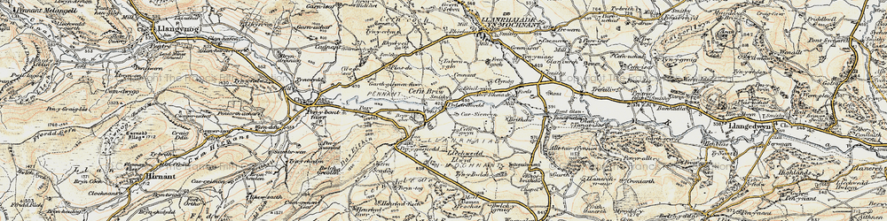 Old map of Pedair-ffordd in 1902-1903