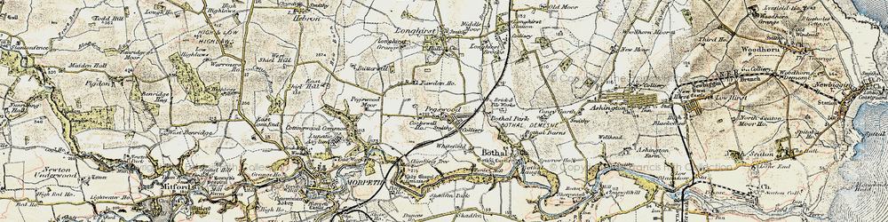 Old map of Pegswood in 1901-1903