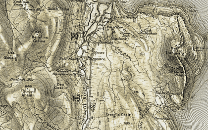 Old map of Peinmore in 1908-1909