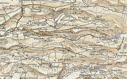 Old map of Pen-bont Rhydybeddau in 1901-1903