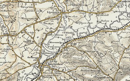 Old map of Pencarreg in 1900-1902