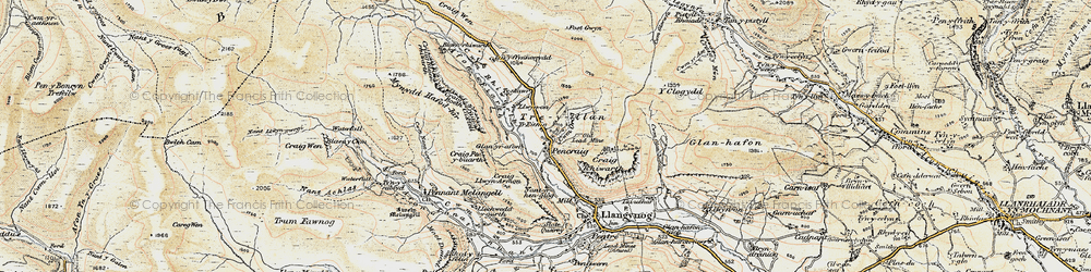 Old map of Afon Disgynfa in 1902-1903