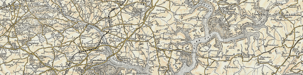 Old map of Penelewey in 1900