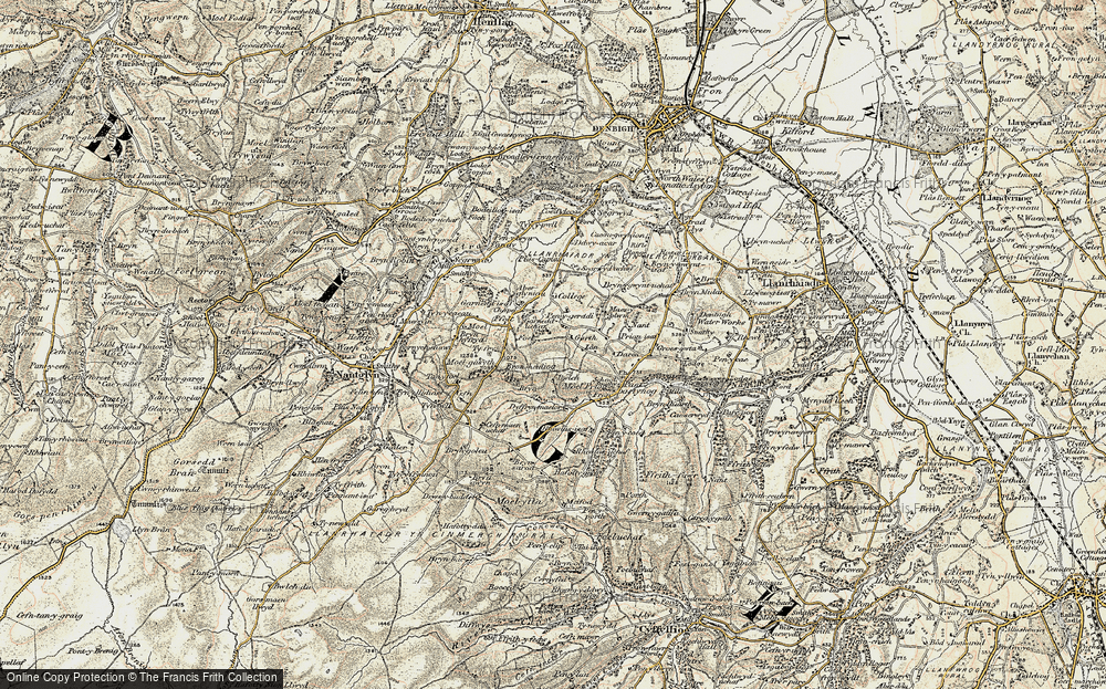 Old Map of Historic Map covering Plas Captain in 1902-1903