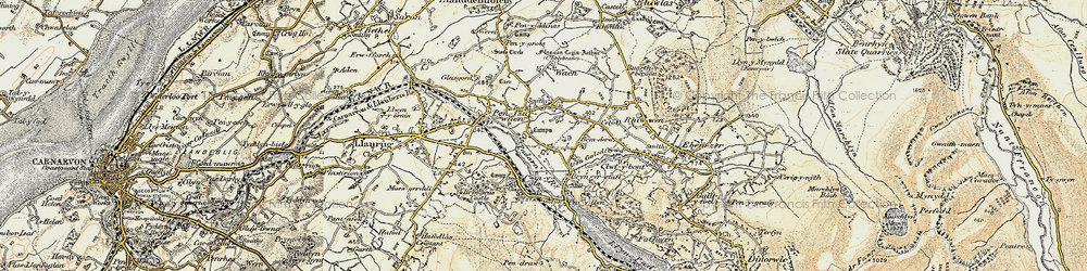 Old map of Afon Rhythallt in 1903-1910