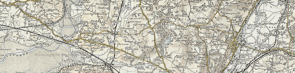Old map of Penllergaer in 1900-1901