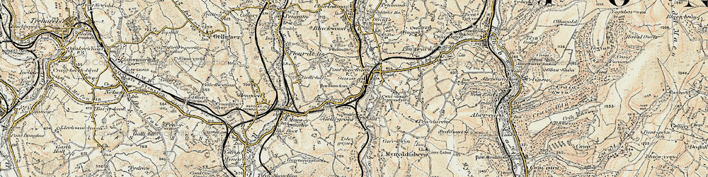 Old map of Penllwyn in 1899-1900
