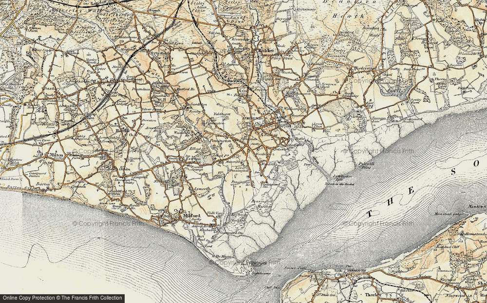 Pennington Old Map Hampshire 1909: 88NW W Lymington Everton 