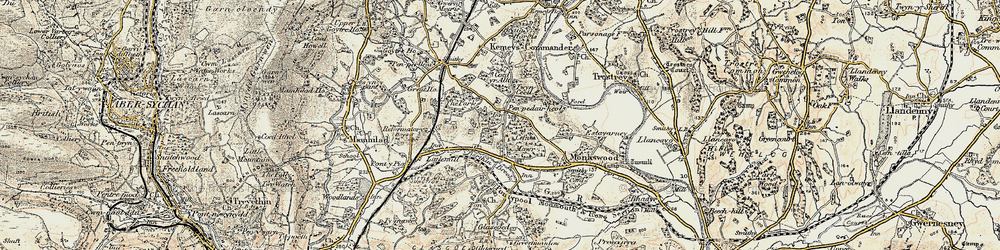 Old map of Penpedairheol in 1899-1900