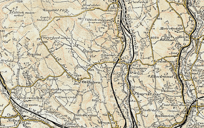 Old map of Penpedairheol in 1899-1900