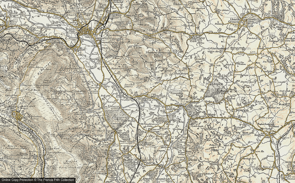Old Map of Historic Map covering Brynrhydderch in 1899-1900