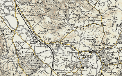 Old map of Brynrhydderch in 1899-1900