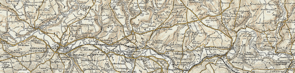 Old map of Penrhiw-llan in 1901