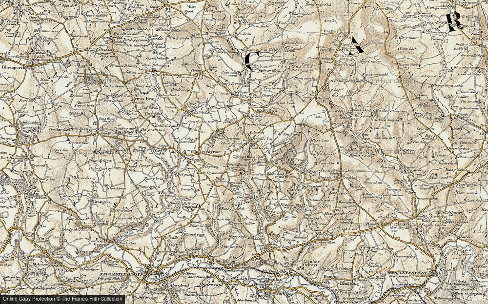 Old Map of Historic Map covering Blaengwenllan Cross in 1901