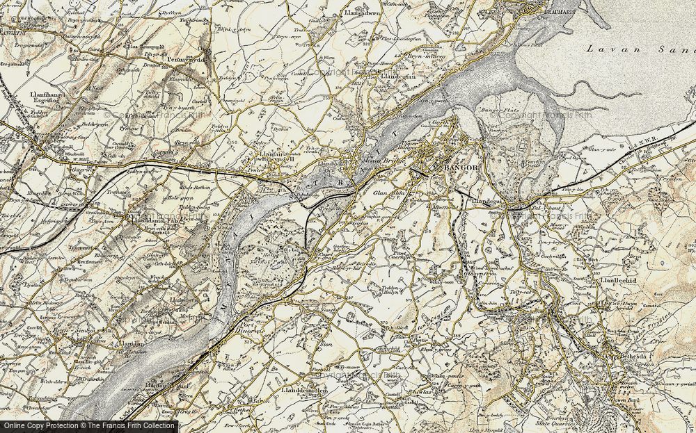 Old Map of Historic Map covering Treborth Hall in 1903-1910