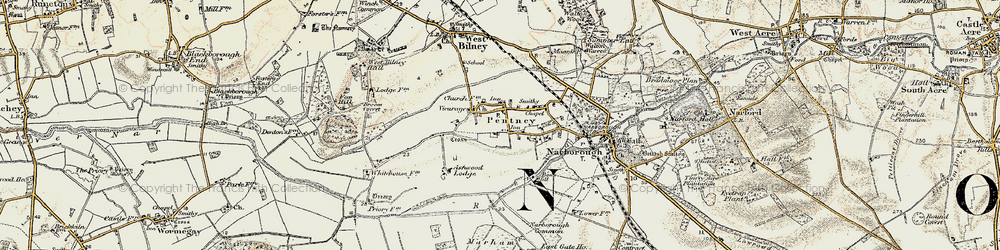 Old map of Pentney in 1901-1902
