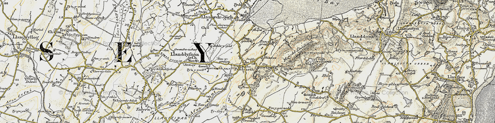 Old map of Afon Nodwydd in 1903-1910