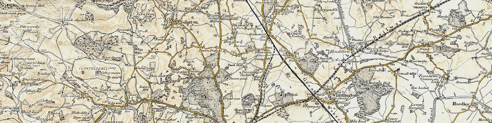 Old map of Pentre-clawdd in 1902