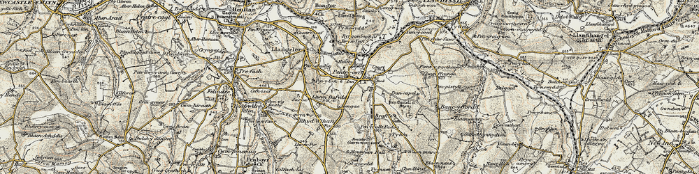 Old map of Pentre-cwrt in 1901