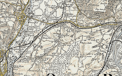 Old map of Pentre-dwr in 1900-1901