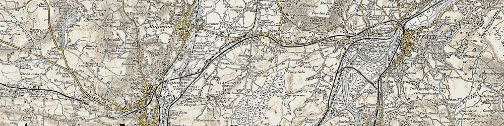 Old map of Pentre-dwr in 1900-1901