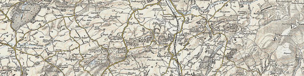 Old map of Afon Marlas in 1900-1901