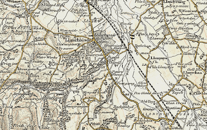 Old map of Pentre Llanrhaeadr in 1902-1903