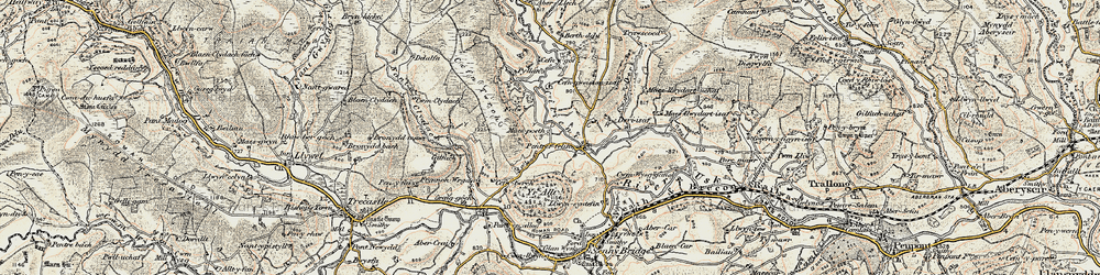 Old map of Pentre'r-felin in 1900-1901