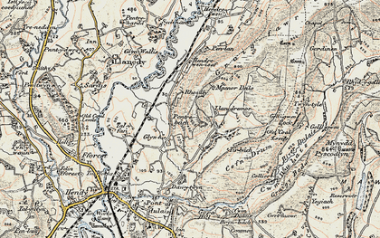 Old map of Pentrebach in 1900-1901
