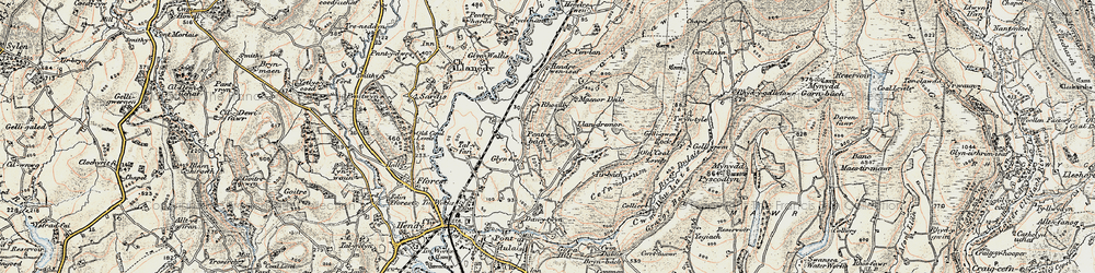 Old map of Pentrebach in 1900-1901