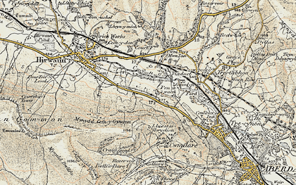 Old map of Penywaun in 1899-1900