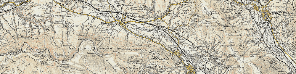 Old map of Penywaun in 1899-1900