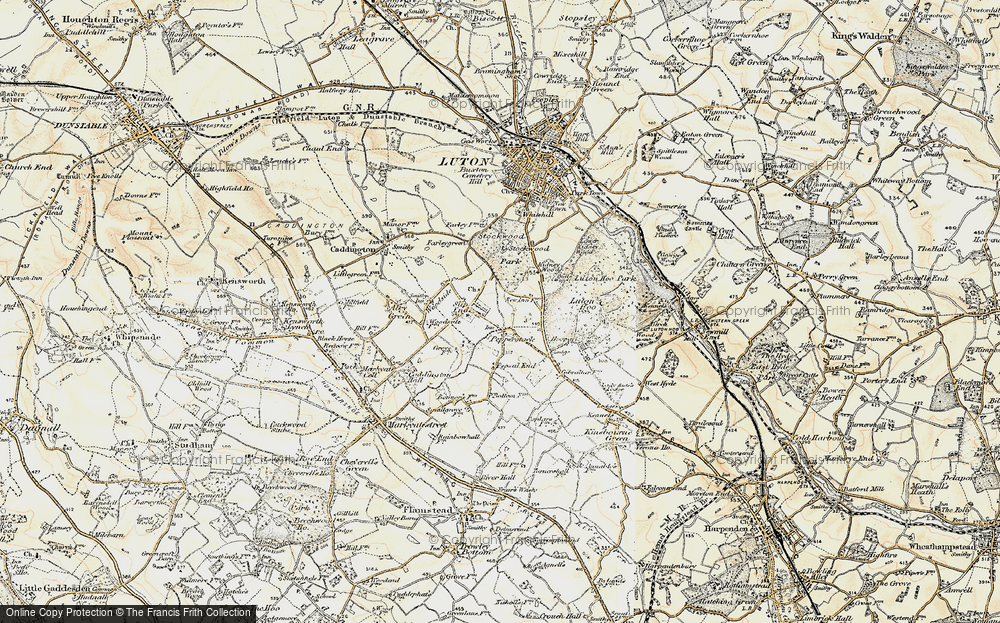 Old Map of Pepperstock, 1898-1899 in 1898-1899