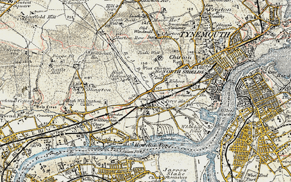 Old map of Percy Main in 1901-1903