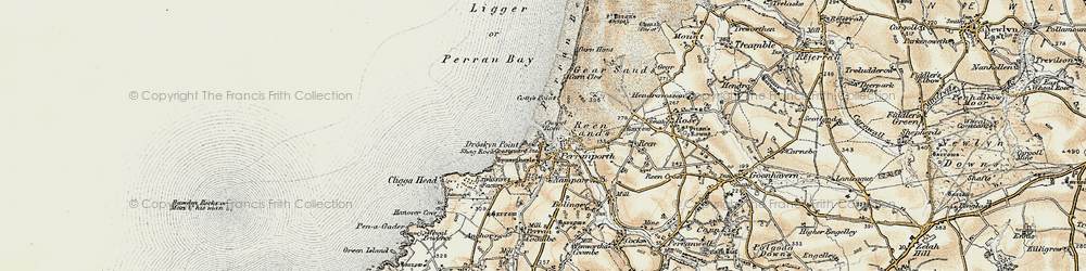 Old map of Perranporth in 1900