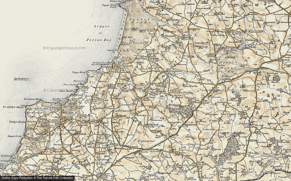 Old Map of Perranzabuloe, 1900 in 1900