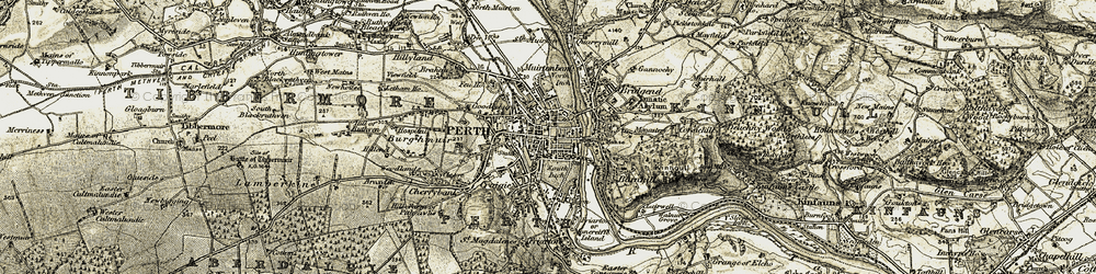 Old map of Perth in 1906-1908