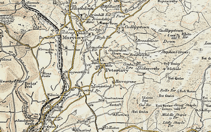 Old map of Peter Tavy in 1899-1900