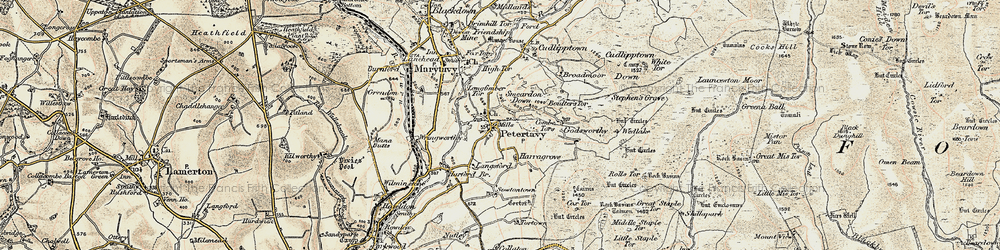 Old map of Peter Tavy in 1899-1900