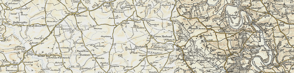 Old map of Peters Marland in 1900