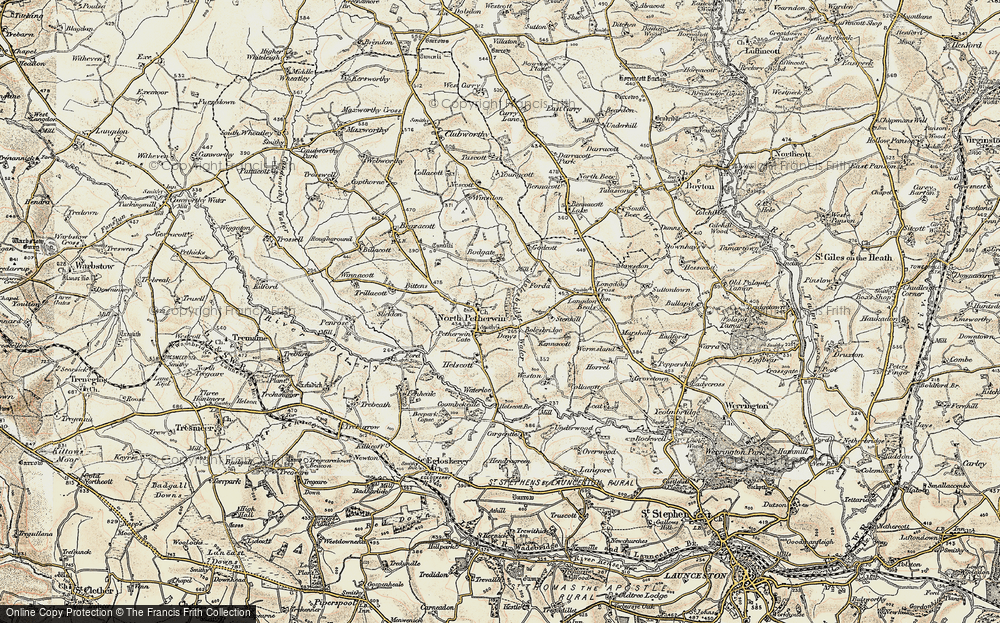 Old Map of Historic Map covering Langdon Cross in 1900