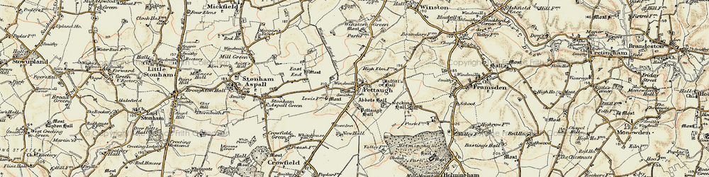 Old map of Pettaugh in 1898-1901
