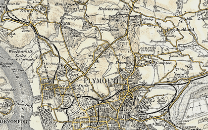 Old map of Peverell in 1899-1900