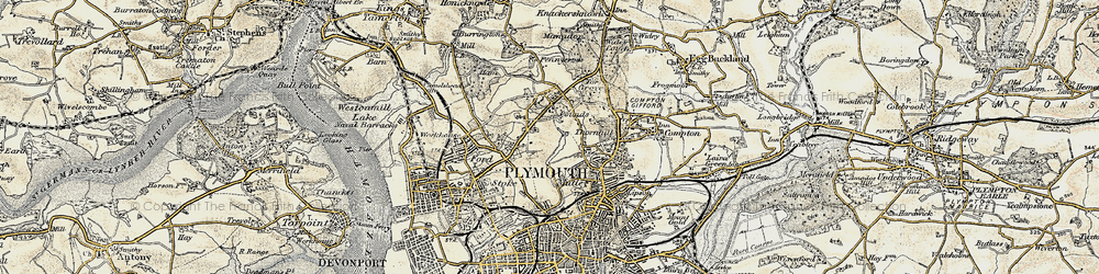 Old map of Peverell in 1899-1900