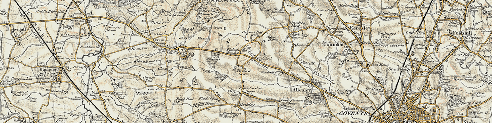 Old map of Pickford Green in 1901-1902